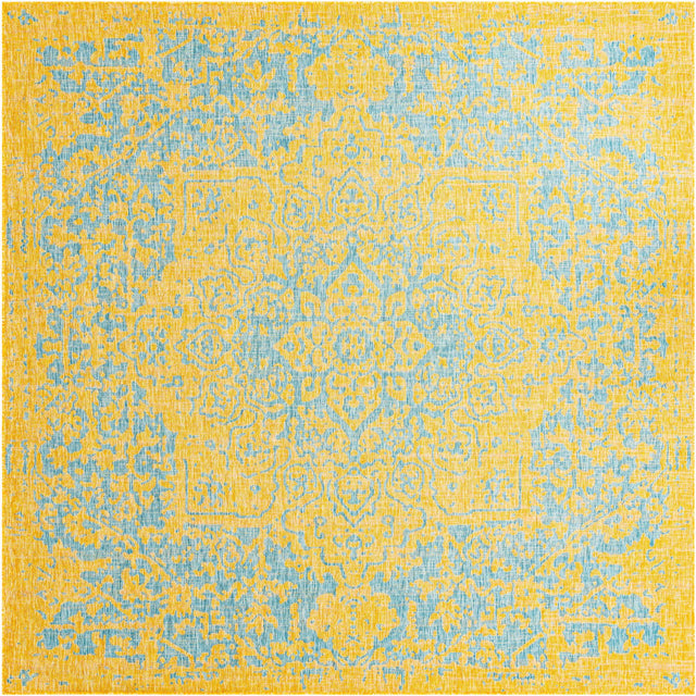 Yellow and Aqua 10' 8 x 10' 8 Jill Zarin Outdoor Square Area Rug Weather Resistant for Patio, Deck, Terrace, Balcony, Porch Durable 100% Polypropylene Carpet for Outside for Sale at Rug Engine