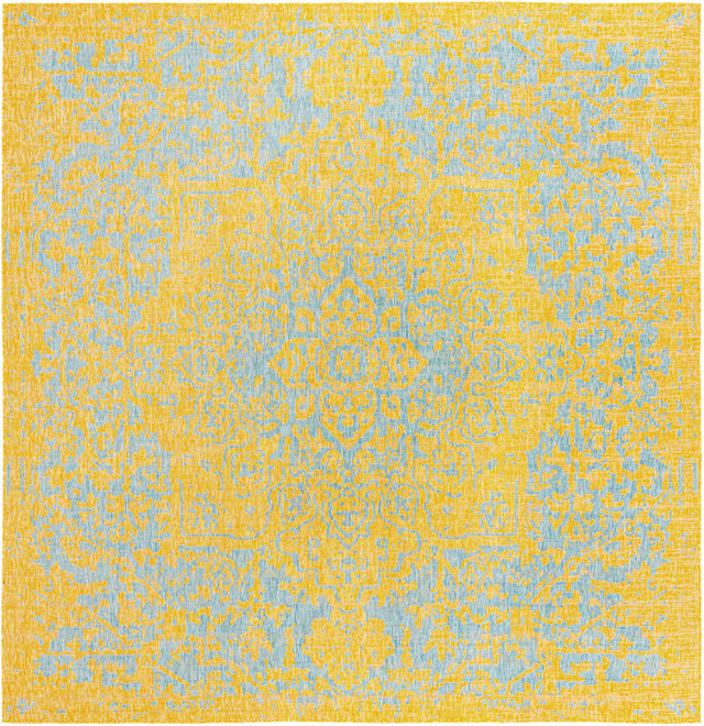 Yellow and Aqua 13' 1 x 13' 1 Jill Zarin Outdoor Square Area Rug Weather Resistant for Patio, Deck, Terrace, Balcony, Porch Durable 100% Polypropylene Carpet for Outside for Sale at Rug Engine