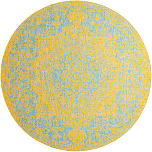 Yellow and Aqua 10' 8 x 10' 8 Jill Zarin Outdoor Round Area Rug Weather Resistant for Patio, Deck, Terrace, Balcony, Porch Durable 100% Polypropylene Carpet for Outside for Sale at Rug Engine