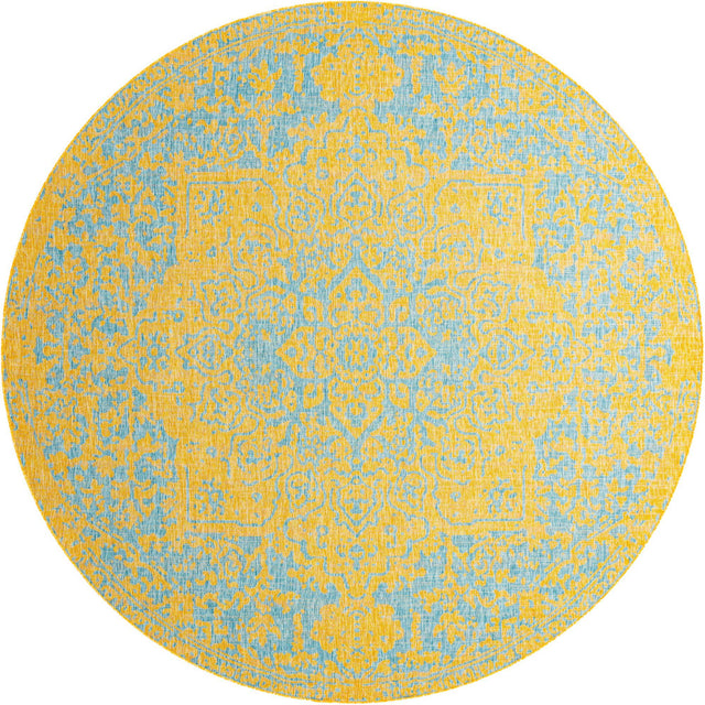 Yellow and Aqua 10' 8 x 10' 8 Jill Zarin Outdoor Round Area Rug Weather Resistant for Patio, Deck, Terrace, Balcony, Porch Durable 100% Polypropylene Carpet for Outside for Sale at Rug Engine