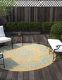 Yellow and Aqua 3' 1 x 3' 1 Jill Zarin Outdoor Round Area Rug Weather Resistant for Patio, Deck, Terrace, Balcony, Porch Durable 100% Polypropylene Carpet for Outside for Sale at Rug Engine