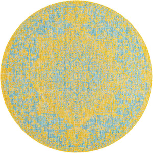 Yellow and Aqua 6' 7 x 6' 7 Jill Zarin Outdoor Round Area Rug Weather Resistant for Patio, Deck, Terrace, Balcony, Porch Durable 100% Polypropylene Carpet for Outside for Sale at Rug Engine