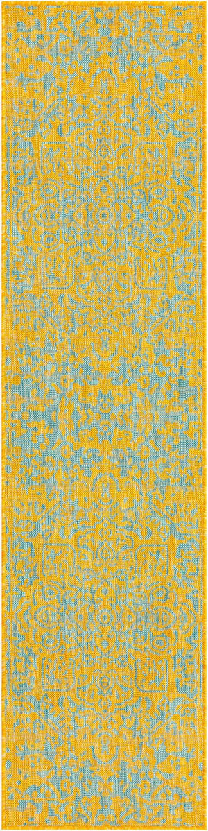 Yellow and Aqua 2' x 8' Jill Zarin Outdoor Runner Area Rug Weather Resistant for Patio, Deck, Terrace, Balcony, Porch Durable 100% Polypropylene Carpet for Outside for Sale at Rug Engine