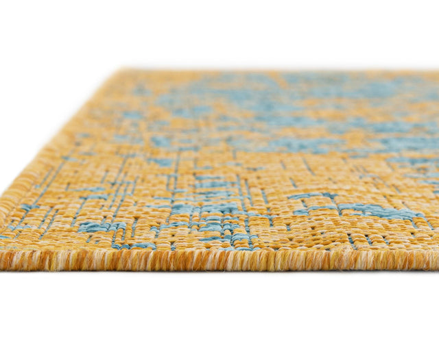Yellow and Aqua 2' x 6' 1 Jill Zarin Outdoor Runner Area Rug Weather Resistant for Patio, Deck, Terrace, Balcony, Porch Durable 100% Polypropylene Carpet for Outside for Sale at Rug Engine