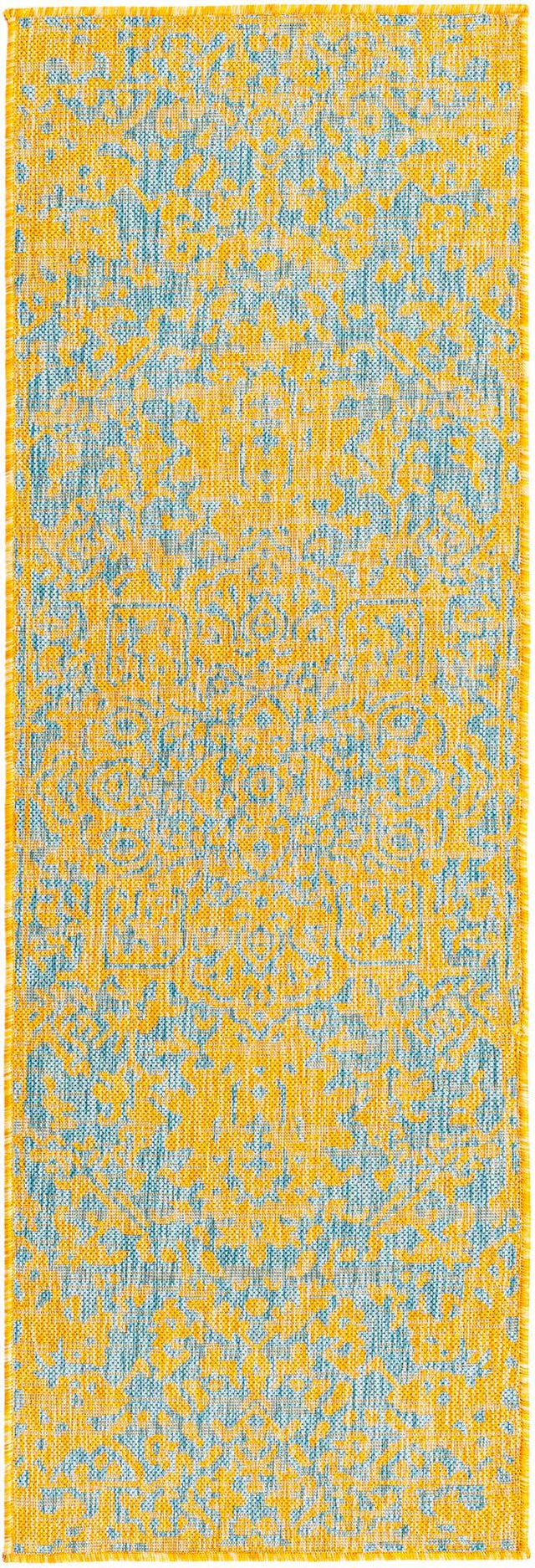Yellow and Aqua 2' x 6' 1 Jill Zarin Outdoor Runner Area Rug Weather Resistant for Patio, Deck, Terrace, Balcony, Porch Durable 100% Polypropylene Carpet for Outside for Sale at Rug Engine