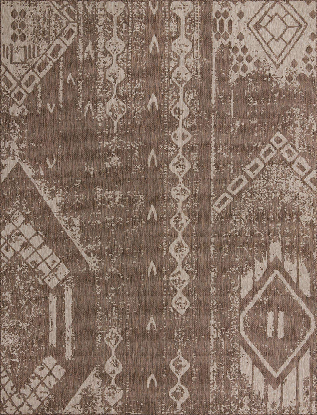 Brown 10' x 13' 1 Outdoor Bohemian Rectangle Area Rug Weather Resistant for Patio, Deck, Terrace, Balcony, Porch 100% Polypropylene Boho Carpet Mat for Sale at Rug Engine