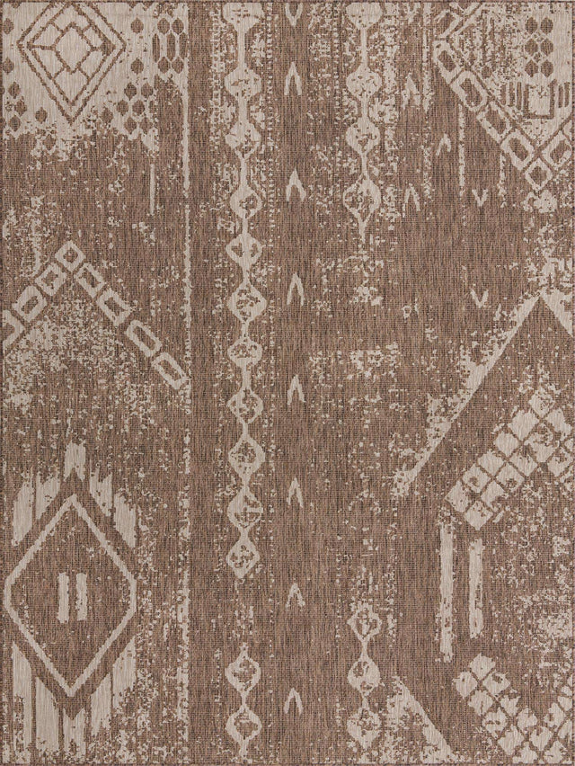 Brown 9' x 12' Outdoor Bohemian Rectangle Area Rug Weather Resistant for Patio, Deck, Terrace, Balcony, Porch 100% Polypropylene Boho Carpet Mat for Sale at Rug Engine