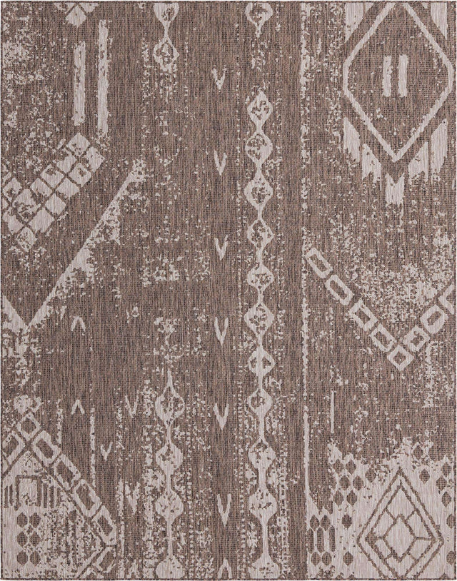 Brown 7' 10 x 10' Outdoor Bohemian Rectangle Area Rug Weather Resistant for Patio, Deck, Terrace, Balcony, Porch 100% Polypropylene Boho Carpet Mat for Sale at Rug Engine