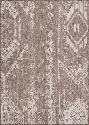 Brown 7' 1 x 10' Outdoor Bohemian Rectangle Area Rug Weather Resistant for Patio, Deck, Terrace, Balcony, Porch 100% Polypropylene Boho Carpet Mat for Sale at Rug Engine