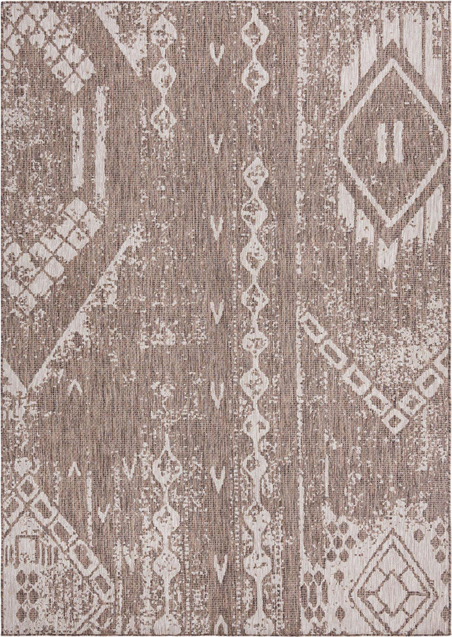 Brown 7' 1 x 10' Outdoor Bohemian Rectangle Area Rug Weather Resistant for Patio, Deck, Terrace, Balcony, Porch 100% Polypropylene Boho Carpet Mat for Sale at Rug Engine