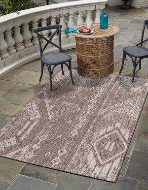 Brown 7' 1 x 10' Outdoor Bohemian Rectangle Area Rug Weather Resistant for Patio, Deck, Terrace, Balcony, Porch 100% Polypropylene Boho Carpet Mat for Sale at Rug Engine