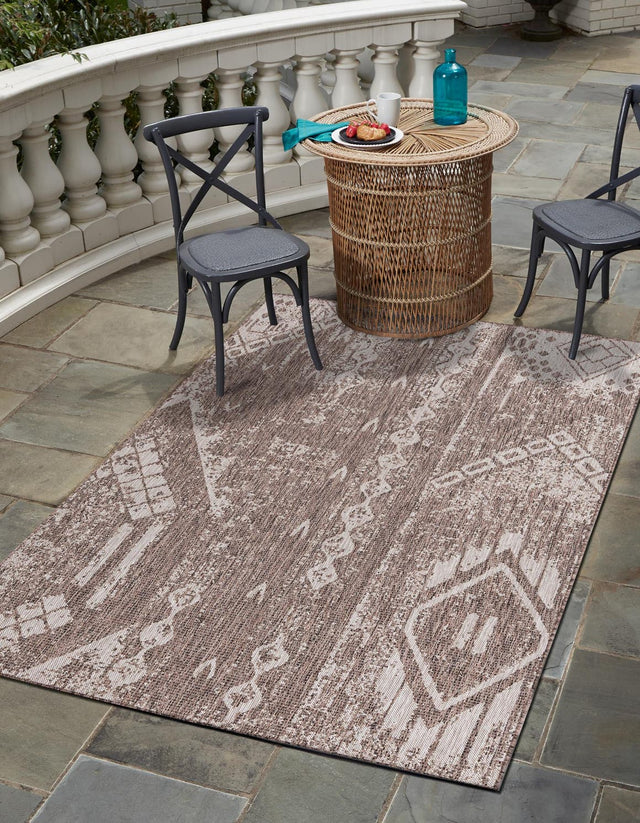 Brown 7' 1 x 10' Outdoor Bohemian Rectangle Area Rug Weather Resistant for Patio, Deck, Terrace, Balcony, Porch 100% Polypropylene Boho Carpet Mat for Sale at Rug Engine