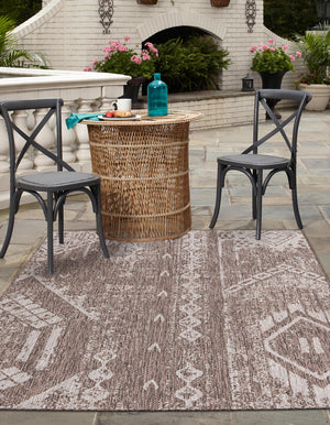 Brown 4' 1 x 6' 1 Outdoor Bohemian Rectangle Area Rug Weather Resistant for Patio, Deck, Terrace, Balcony, Porch 100% Polypropylene Boho Carpet Mat for Sale at Rug Engine
