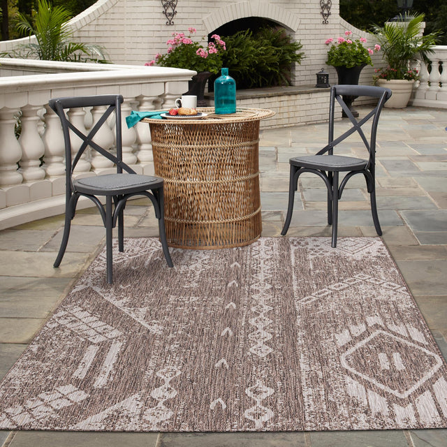 Brown 5' 3 x 8' Outdoor Bohemian Rectangle Area Rug Weather Resistant for Patio, Deck, Terrace, Balcony, Porch 100% Polypropylene Boho Carpet Mat for Sale at Rug Engine