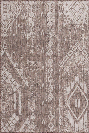 Brown 5' 3 x 8' Outdoor Bohemian Rectangle Area Rug Weather Resistant for Patio, Deck, Terrace, Balcony, Porch 100% Polypropylene Boho Carpet Mat for Sale at Rug Engine