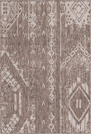 Brown 4' 1 x 6' 1 Outdoor Bohemian Rectangle Area Rug Weather Resistant for Patio, Deck, Terrace, Balcony, Porch 100% Polypropylene Boho Carpet Mat for Sale at Rug Engine