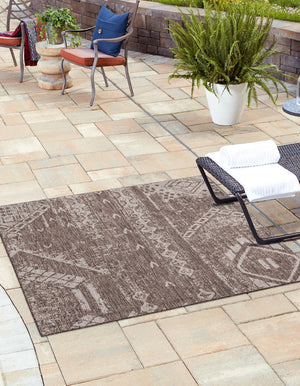 Brown 5' 3 x 5' 3 Outdoor Bohemian Square Area Rug Weather Resistant for Patio, Deck, Terrace, Balcony, Porch 100% Polypropylene Boho Carpet Mat for Sale at Rug Engine