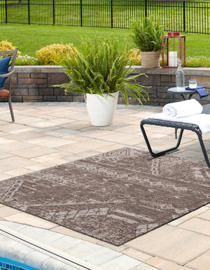Brown 7' 1 x 7' 1 Outdoor Bohemian Square Area Rug Weather Resistant for Patio, Deck, Terrace, Balcony, Porch 100% Polypropylene Boho Carpet Mat for Sale at Rug Engine