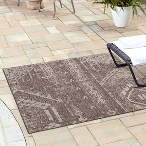 Brown 5' 3 x 5' 3 Outdoor Bohemian Square Area Rug Weather Resistant for Patio, Deck, Terrace, Balcony, Porch 100% Polypropylene Boho Carpet Mat for Sale at Rug Engine