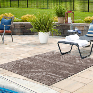 Brown 5' 3 x 5' 3 Outdoor Bohemian Square Area Rug Weather Resistant for Patio, Deck, Terrace, Balcony, Porch 100% Polypropylene Boho Carpet Mat for Sale at Rug Engine