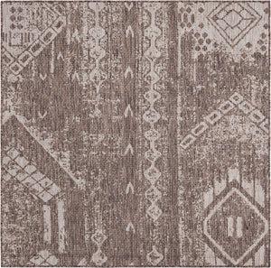Brown 5' 3 x 5' 3 Outdoor Bohemian Square Area Rug Weather Resistant for Patio, Deck, Terrace, Balcony, Porch 100% Polypropylene Boho Carpet Mat for Sale at Rug Engine