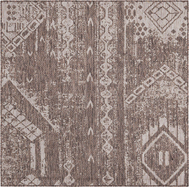 Brown 5' 3 x 5' 3 Outdoor Bohemian Square Area Rug Weather Resistant for Patio, Deck, Terrace, Balcony, Porch 100% Polypropylene Boho Carpet Mat for Sale at Rug Engine