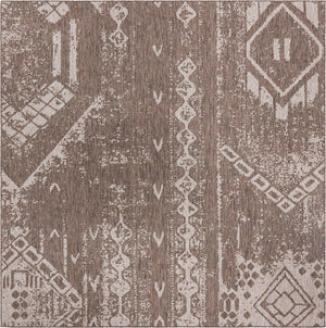 Brown 10' 8 x 10' 8 Outdoor Bohemian Square Area Rug Weather Resistant for Patio, Deck, Terrace, Balcony, Porch 100% Polypropylene Boho Carpet Mat for Sale at Rug Engine