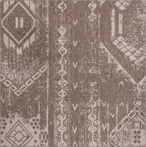 Brown 13' 1 x 13' 1 Outdoor Bohemian Square Area Rug Weather Resistant for Patio, Deck, Terrace, Balcony, Porch 100% Polypropylene Boho Carpet Mat for Sale at Rug Engine