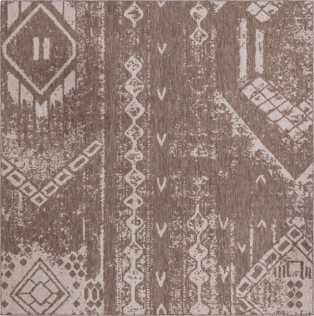 Brown 13' 1 x 13' 1 Outdoor Bohemian Square Area Rug Weather Resistant for Patio, Deck, Terrace, Balcony, Porch 100% Polypropylene Boho Carpet Mat for Sale at Rug Engine