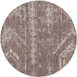 Brown 3' 1 x 3' 1 Outdoor Bohemian Round Area Rug Weather Resistant for Patio, Deck, Terrace, Balcony, Porch 100% Polypropylene Boho Carpet Mat for Sale at Rug Engine
