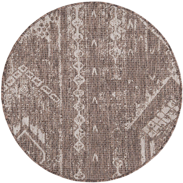Brown 3' 1 x 3' 1 Outdoor Bohemian Round Area Rug Weather Resistant for Patio, Deck, Terrace, Balcony, Porch 100% Polypropylene Boho Carpet Mat for Sale at Rug Engine