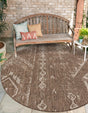 Brown 3' 1 x 3' 1 Outdoor Bohemian Round Area Rug Weather Resistant for Patio, Deck, Terrace, Balcony, Porch 100% Polypropylene Boho Carpet Mat for Sale at Rug Engine