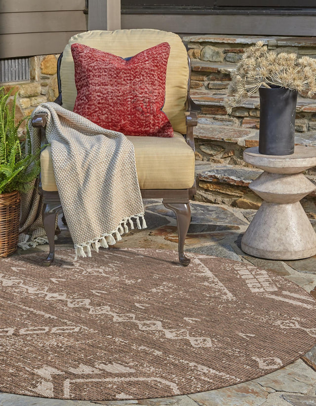 Brown 3' 1 x 3' 1 Outdoor Bohemian Round Area Rug Weather Resistant for Patio, Deck, Terrace, Balcony, Porch 100% Polypropylene Boho Carpet Mat for Sale at Rug Engine
