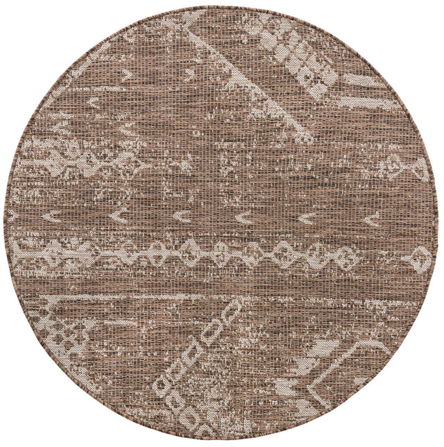 Brown 4' 1 x 4' 1 Outdoor Bohemian Round Area Rug Weather Resistant for Patio, Deck, Terrace, Balcony, Porch 100% Polypropylene Boho Carpet Mat for Sale at Rug Engine