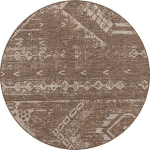 Brown 6' 1 x 6' 1 Outdoor Bohemian Round Area Rug Weather Resistant for Patio, Deck, Terrace, Balcony, Porch 100% Polypropylene Boho Carpet Mat for Sale at Rug Engine