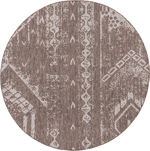 Brown 7' 10 x 7' 10 Outdoor Bohemian Round Area Rug Weather Resistant for Patio, Deck, Terrace, Balcony, Porch 100% Polypropylene Boho Carpet Mat for Sale at Rug Engine