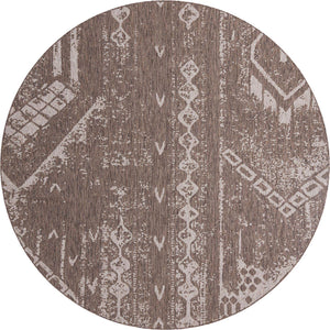Brown 10' 8 x 10' 8 Outdoor Bohemian Round Area Rug Weather Resistant for Patio, Deck, Terrace, Balcony, Porch 100% Polypropylene Boho Carpet Mat for Sale at Rug Engine