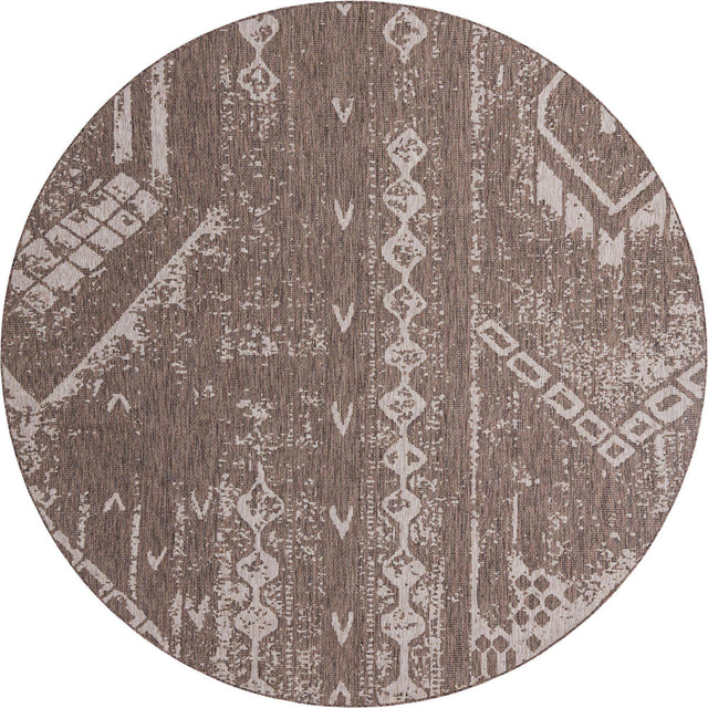 Brown 10' 8 x 10' 8 Outdoor Bohemian Round Area Rug Weather Resistant for Patio, Deck, Terrace, Balcony, Porch 100% Polypropylene Boho Carpet Mat for Sale at Rug Engine