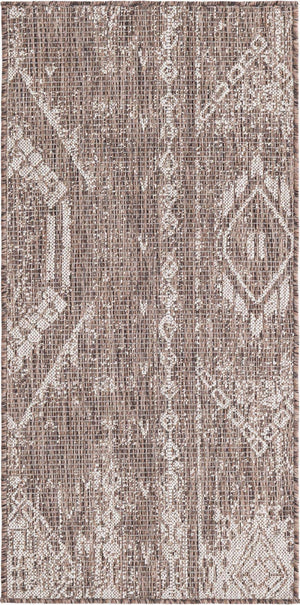 Brown 2' x 4' 1 Outdoor Bohemian Runner Area Rug Weather Resistant for Patio, Deck, Terrace, Balcony, Porch 100% Polypropylene Boho Carpet Mat for Sale at Rug Engine