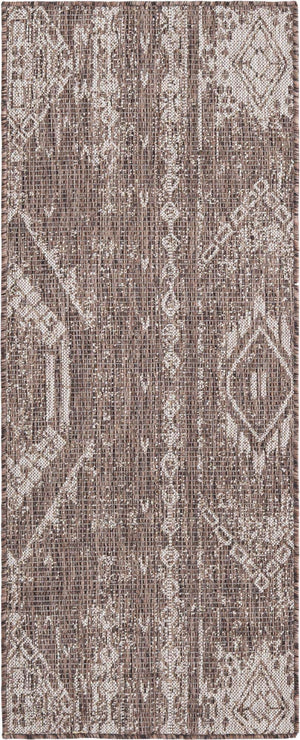 Brown 2' x 5' 3 Outdoor Bohemian Runner Area Rug Weather Resistant for Patio, Deck, Terrace, Balcony, Porch 100% Polypropylene Boho Carpet Mat for Sale at Rug Engine