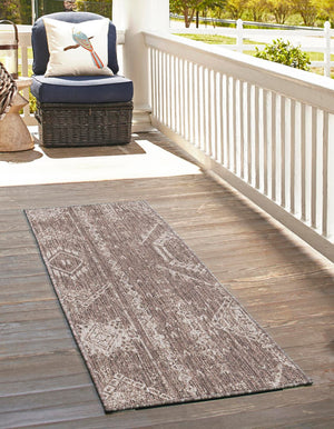 Brown 2' x 4' 1 Outdoor Bohemian Runner Area Rug Weather Resistant for Patio, Deck, Terrace, Balcony, Porch 100% Polypropylene Boho Carpet Mat for Sale at Rug Engine