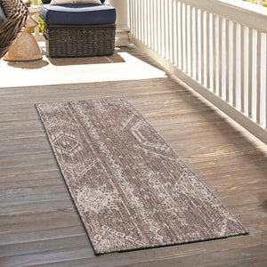 Brown 2' x 6' 1 Outdoor Bohemian Runner Area Rug Weather Resistant for Patio, Deck, Terrace, Balcony, Porch 100% Polypropylene Boho Carpet Mat for Sale at Rug Engine
