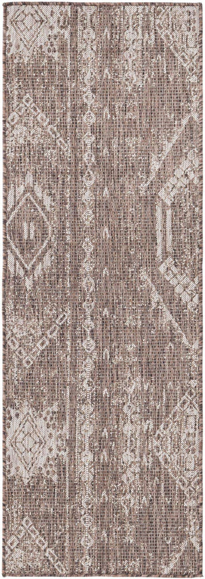 Brown 2' x 6' 1 Outdoor Bohemian Runner Area Rug Weather Resistant for Patio, Deck, Terrace, Balcony, Porch 100% Polypropylene Boho Carpet Mat for Sale at Rug Engine