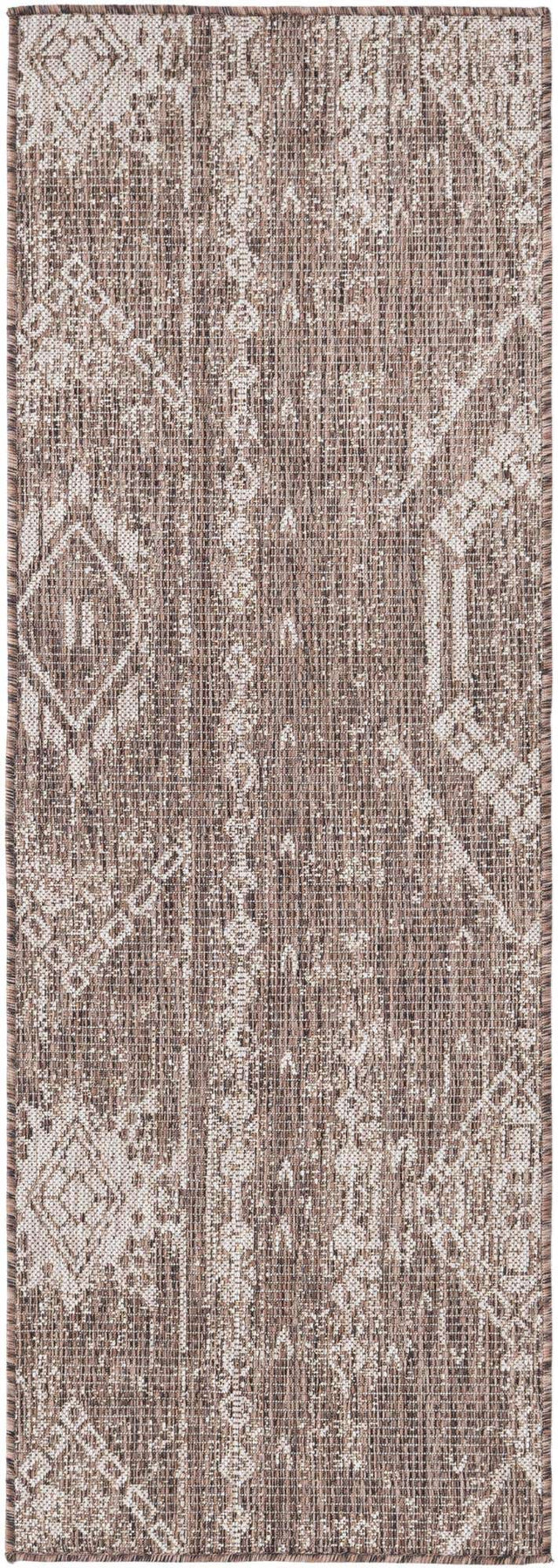 Brown 2' x 6' 1 Outdoor Bohemian Runner Area Rug Weather Resistant for Patio, Deck, Terrace, Balcony, Porch 100% Polypropylene Boho Carpet Mat for Sale at Rug Engine