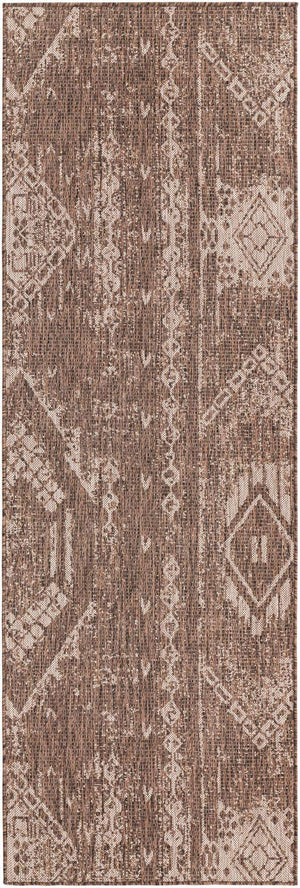 Brown 2' x 8' Outdoor Bohemian Runner Area Rug Weather Resistant for Patio, Deck, Terrace, Balcony, Porch 100% Polypropylene Boho Carpet Mat for Sale at Rug Engine