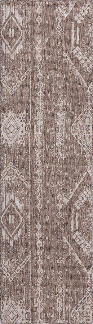 Brown 2' 7 x 12' Outdoor Bohemian Runner Area Rug Weather Resistant for Patio, Deck, Terrace, Balcony, Porch 100% Polypropylene Boho Carpet Mat for Sale at Rug Engine