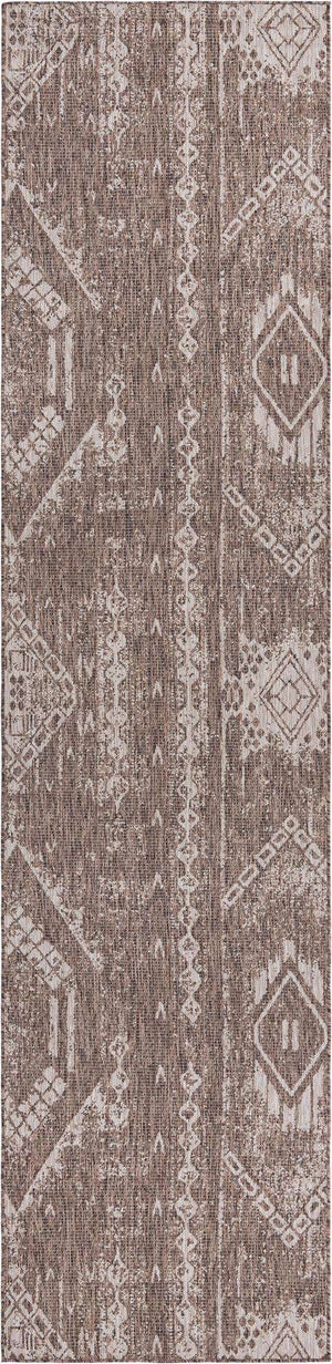 Brown 3' 3 x 14' 1 Outdoor Bohemian Runner Area Rug Weather Resistant for Patio, Deck, Terrace, Balcony, Porch 100% Polypropylene Boho Carpet Mat for Sale at Rug Engine