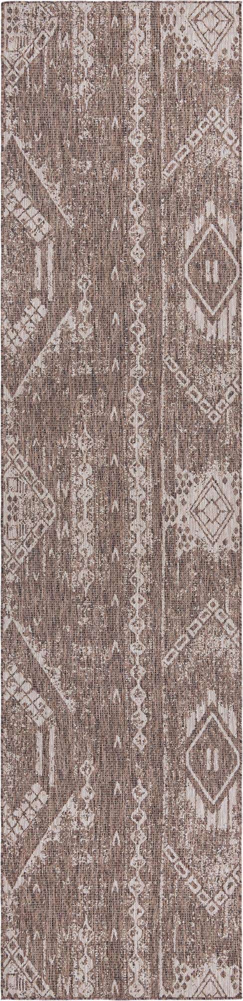 Brown 3' 3 x 14' 1 Outdoor Bohemian Runner Area Rug Weather Resistant for Patio, Deck, Terrace, Balcony, Porch 100% Polypropylene Boho Carpet Mat for Sale at Rug Engine