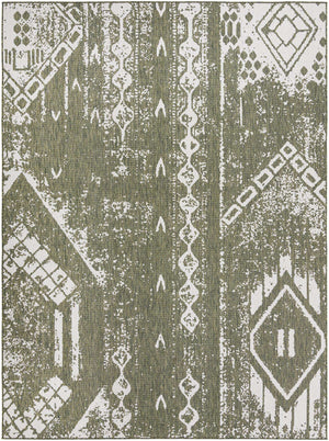 Green 10' x 13' 1 Outdoor Bohemian Rectangle Area Rug Weather Resistant for Patio, Deck, Terrace, Balcony, Porch 100% Polypropylene Boho Carpet Mat for Sale at Rug Engine