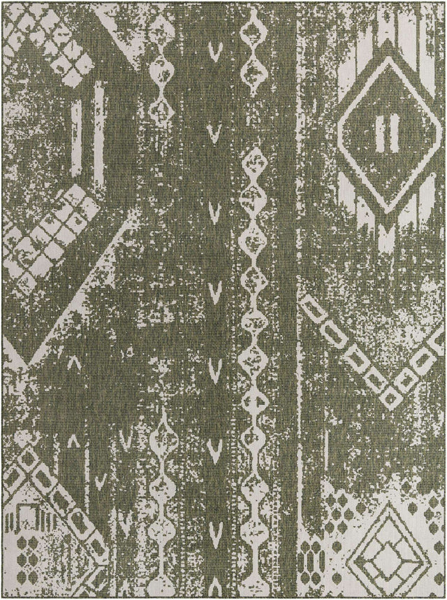 Green 9' x 12' Outdoor Bohemian Rectangle Area Rug Weather Resistant for Patio, Deck, Terrace, Balcony, Porch 100% Polypropylene Boho Carpet Mat for Sale at Rug Engine